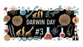 Darwin Day illustration with evolution stages and science symbols biology Royalty Free Stock Photo