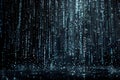 Black background, digital rain of numbers falling from the sky. the numbers form complex patterns that resemble code or data Royalty Free Stock Photo