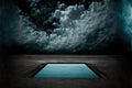 Black Background Dusk Concrete floor, blue sky Royalty Free Stock Photo