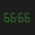 Black background electronic clock with four green numbers and datum 66:66 - repeating sixty six