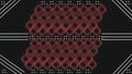 black background formed by: black and red squares with straight and oblique parallel lines and white dots distributed in parallel