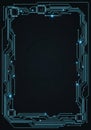 A black background is framed by intricate blue circuitry design, resembling a printed Royalty Free Stock Photo