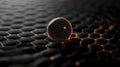 Black background with glowing hexagonal grids and a globe icon
