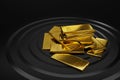 Black background and gold bars 3d illustration Royalty Free Stock Photo