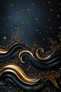 A Black Background With Gold Swirls And Stars Royalty Free Stock Photo