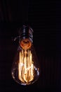 On a black background light bulb Tesla. Place for the text. These Edison style bulbs are beautiful but are high consume electrici