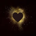 Black background with luxery golden heart amd golden dust. Valentines day illustration