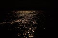Black background. with moon reflected on a dark sea reflecting and creating a beautiful light effect Royalty Free Stock Photo