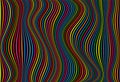 Black background with multicolored thin wavy lines, vertical lines, vivid shades of colors