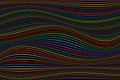 Black background with multicolored thin wavy lines, vivid shades of colors