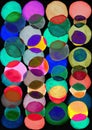 Black background of multicolored watercolor circles. Abstract composition of watercolor circles on a black background.