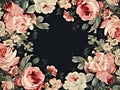 A black background with pink and white flowers, vintage floral design, frame with flowers. Royalty Free Stock Photo