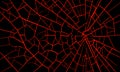 Black background with red cracks. Vector silhouette of cracks in glass