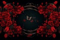 a black background with red flowers and butterflies Royalty Free Stock Photo