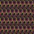Black background seamless pattern with purple and yellow colored polygons. Royalty Free Stock Photo