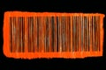 Black background serves as the base for an abstract barcode that has orange and white stripes Royalty Free Stock Photo
