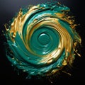 Swirl Green And Gold Painting On Black Surface - Inspired By Mike Campau