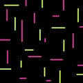 Black background with short pink and green lines