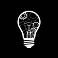 A black background showcases a stylized white light bulb featuring intricately Royalty Free Stock Photo