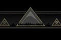 a black background with three triangles and a mountain in the background