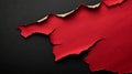 On a black background, torn red paper strips with torn edges are isolated Royalty Free Stock Photo