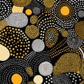 Black background with various yellow dots, geometric pattern, abstraction. Beautiful stylish modern background Royalty Free Stock Photo