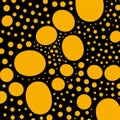 Black background with various yellow dots, geometric pattern, abstraction. Beautiful stylish modern background Royalty Free Stock Photo