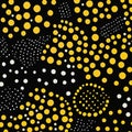 Black background with various yellow dots, geometric pattern, abstraction. Beautiful stylish modern background Royalty Free Stock Photo