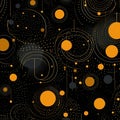 Black background with various yellow dots, geometric pattern, abstraction. Beautiful stylish modern background Royalty Free Stock Photo