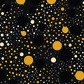 Black background with various yellow dots, geometric pattern, abstraction. Beautiful stylish modern background Royalty Free Stock Photo