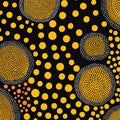 Black background with various yellow dots, geometric pattern, abstraction. Beautiful stylish modern background Royalty Free Stock Photo