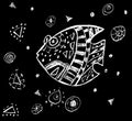 Black background with white decorative fish Royalty Free Stock Photo