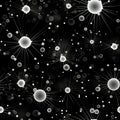 Black background with white and grey particle dots in fluid networks (tiled)