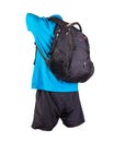 backpack sports shorts shirt with a collar with buttons isolated on white foane. clothes for every day