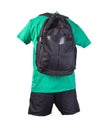 Backpack, sports shorts, t-shirt isolated on white foane. clothes for every day