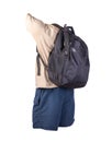 Backpack, sports shorts, t-shirt isolated on white foane. clothes for every day