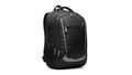 Black Backpack with Grey Accents and Multiple Zippers on White Background rucksack travel Royalty Free Stock Photo