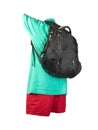 backpack sports shorts shirt with a collar with buttons isolated on white foane. clothes for every day