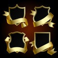 Black badge set with gold border and ribbon