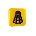 Black Badminton shuttlecock icon isolated on transparent background. Sport equipment. Yellow square button. Royalty Free Stock Photo