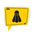 Black Badminton shuttlecock icon isolated on white background. Sport equipment. Yellow speech bubble symbol. Vector Royalty Free Stock Photo