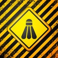 Black Badminton shuttlecock icon isolated on yellow background. Sport equipment. Warning sign. Vector Royalty Free Stock Photo