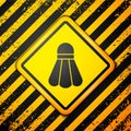 Black Badminton shuttlecock icon isolated on yellow background. Sport equipment. Warning sign. Vector Illustration Royalty Free Stock Photo