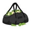 Black bag with stolen money isolated on white background