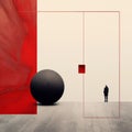 Minimalist Conceptual Art: A Small Man Near A Red Ball