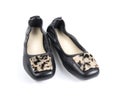 Black ballet flat shoes on white background