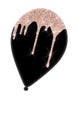 Black balloon with pink glitter dripping drop on transparent background