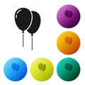 Black Balloons with ribbon icon isolated on white background. Happy Easter. Set icons in color circle buttons. Vector Royalty Free Stock Photo