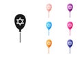 Black Balloons with ribbon with star of david icon isolated on white background. Balloon with israel flag. Set icons Royalty Free Stock Photo