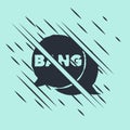 Black Bang boom, gun Comic text speech bubble balloon icon isolated on green background. Glitch style. Vector Royalty Free Stock Photo